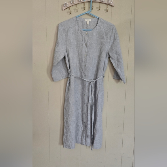 NWT Eileen Fisher 100% Organic Cotton Button Up Ladies Metallic Grey Dress P/M - Picture 3 of 7